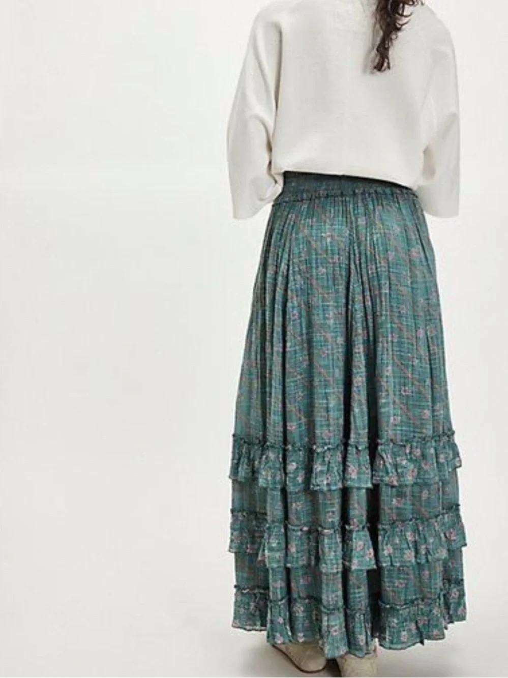 Free People FP One Brynn Tiered Ruffles Printed Maxi Skirt S